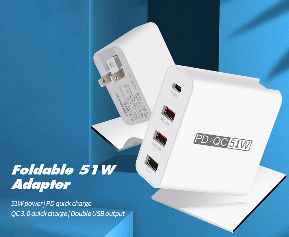 A6 USB Multi-port Plug Adaptor Mobile Phone Charger PD18W QC3.0 Total Power 51W Fast Charge Charging Head - White UK Plug A6 USB Multi-port Plug Adaptor Mobile Phone Charger PD18W QC3.0 Total Power 51W Fast Charge Charging Head - White UK Plug