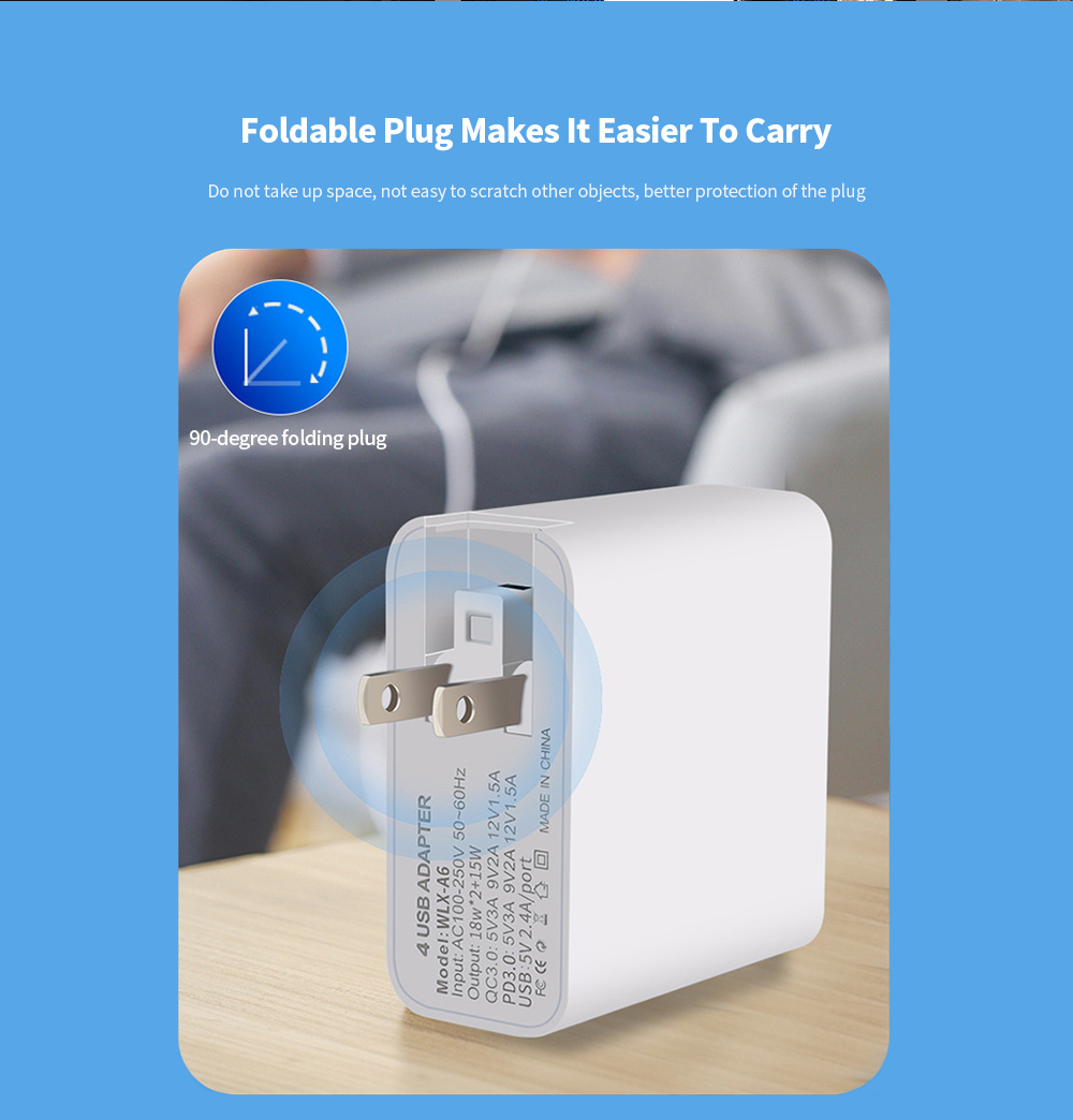 A6 USB Multi-port Plug Adaptor Mobile Phone Charger PD18W QC3.0 Total Power 51W Fast Charge Charging Head - White UK Plug A6 USB Multi-port Plug Adaptor Mobile Phone Charger PD18W QC3.0 Total Power 51W Fast Charge Charging Head - White UK Plug