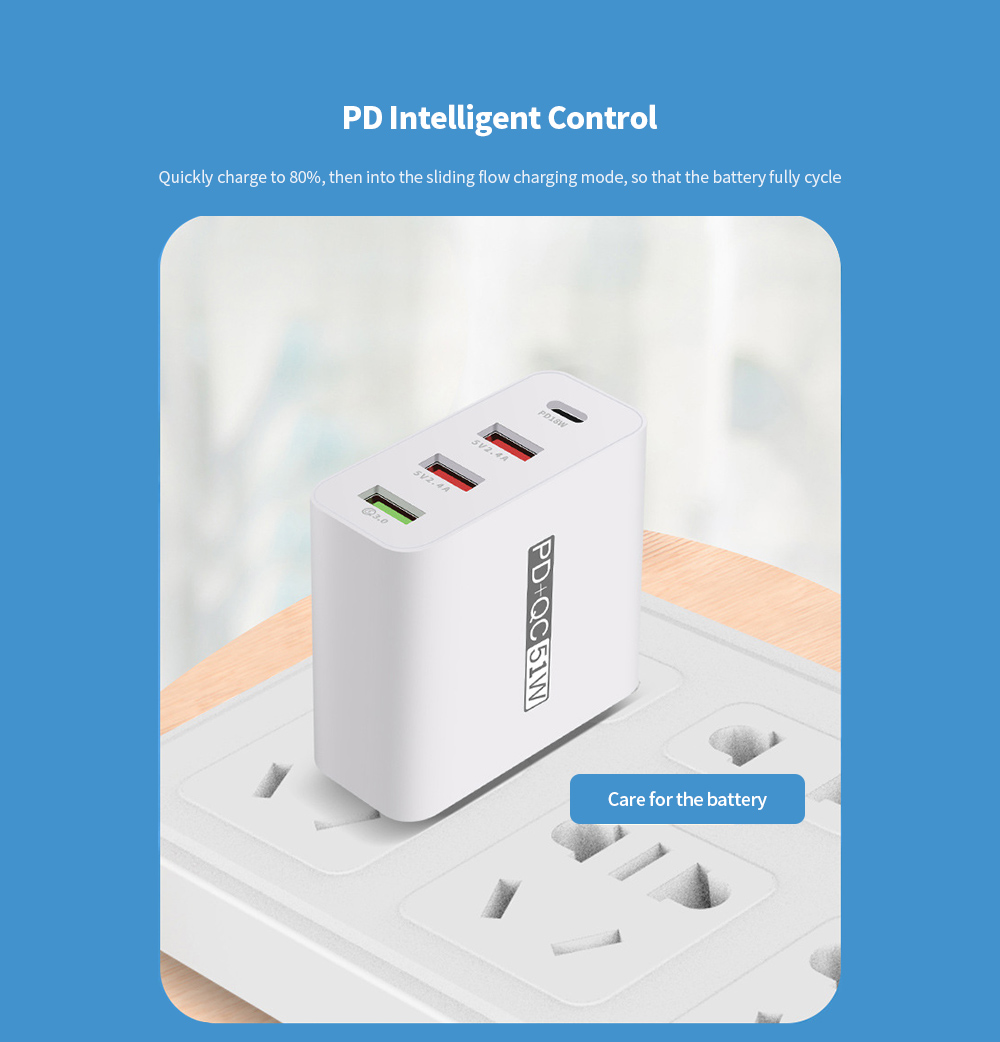 A6 USB Multi-port Plug Adaptor Mobile Phone Charger PD18W QC3.0 Total Power 51W Fast Charge Charging Head - White UK Plug A6 USB Multi-port Plug Adaptor Mobile Phone Charger PD18W QC3.0 Total Power 51W Fast Charge Charging Head - White UK Plug
