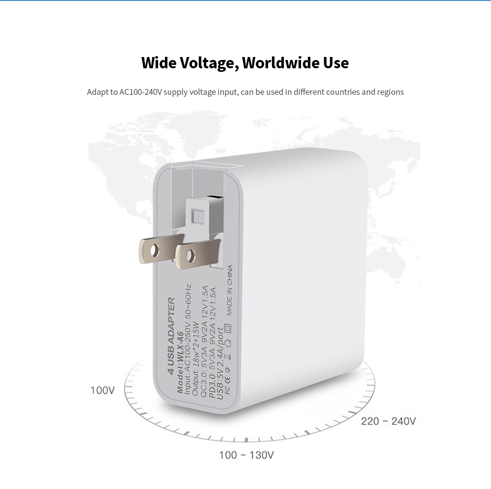 A6 USB Multi-port Plug Adaptor Mobile Phone Charger PD18W QC3.0 Total Power 51W Fast Charge Charging Head - White UK Plug A6 USB Multi-port Plug Adaptor Mobile Phone Charger PD18W QC3.0 Total Power 51W Fast Charge Charging Head - White UK Plug