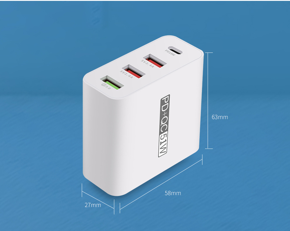 A6 USB Multi-port Plug Adaptor Mobile Phone Charger PD18W QC3.0 Total Power 51W Fast Charge Charging Head - White UK Plug A6 USB Multi-port Plug Adaptor Mobile Phone Charger PD18W QC3.0 Total Power 51W Fast Charge Charging Head - White UK Plug