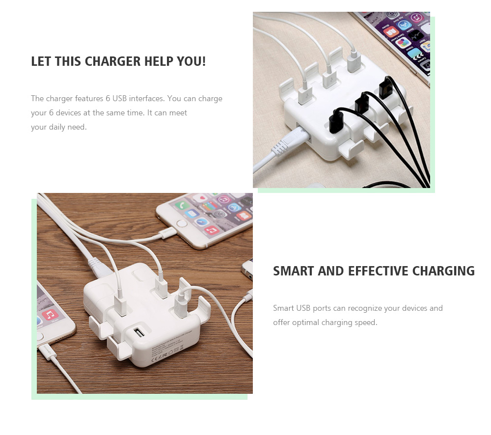 6 Ports USB Charger Smart Multi-port Fast Charging Head - Milk White US Plug (2-pin) 6 Ports USB Charger Smart Multi-port Fast Charging Head - Milk White US Plug (2-pin)