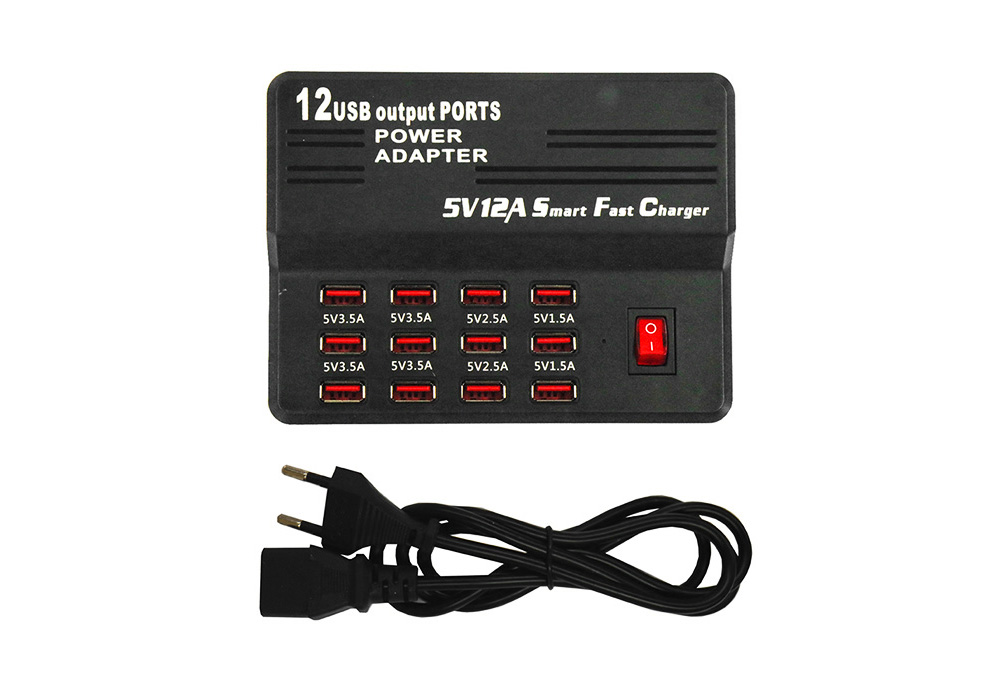 Multi-port USB Hub Desktop Charger Charging Station AC 100 - 240V / 12 USB Ports - Black US Multi-port USB Hub Desktop Charger Charging Station AC 100 - 240V / 12 USB Ports - Black US