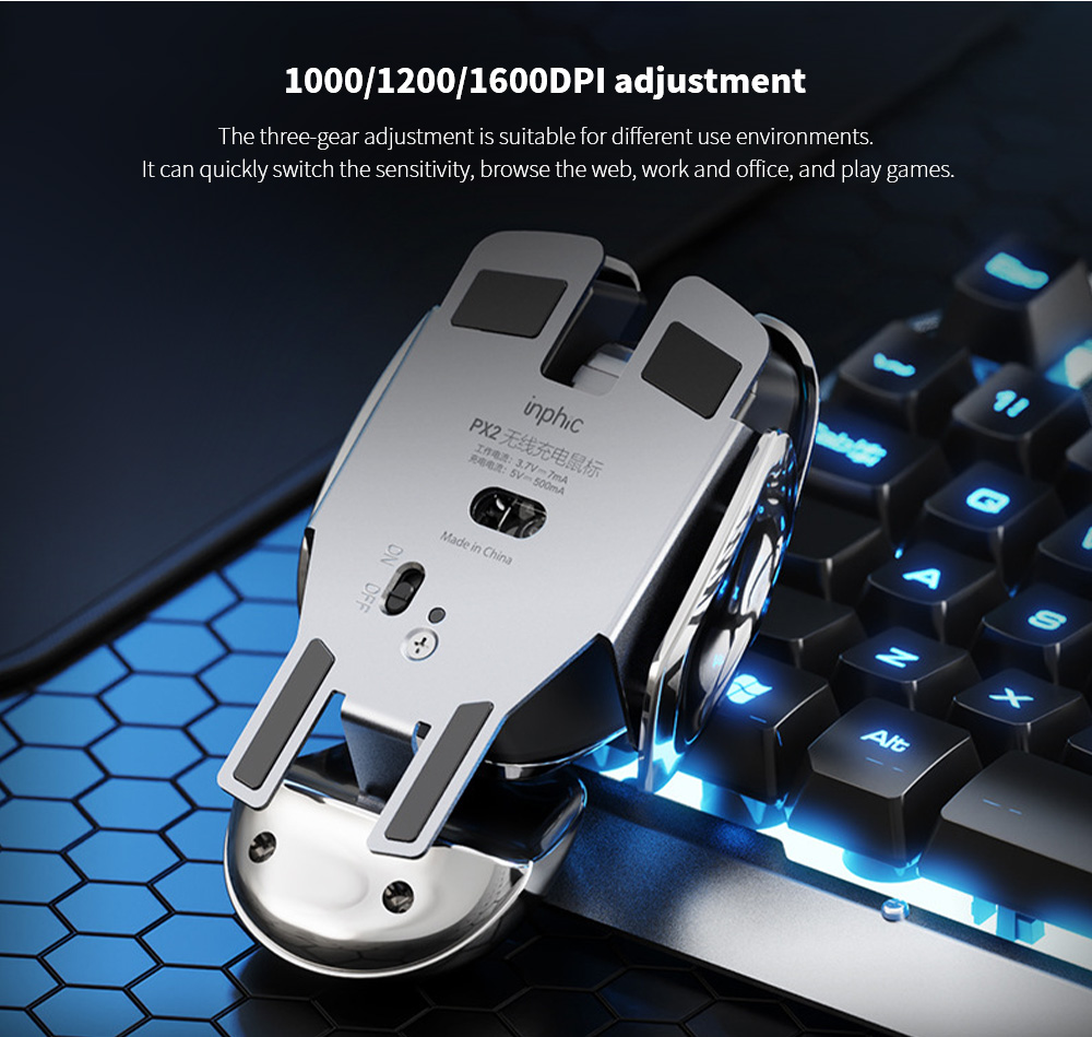 PX2 Metal 2.4G Electricity Wireless Mouse 1000 / 1200 / 1600 DPI adjustment PX2 Metal 2.4G Electricity Wireless Mouse 1000 / 1200 / 1600 DPI adjustment
