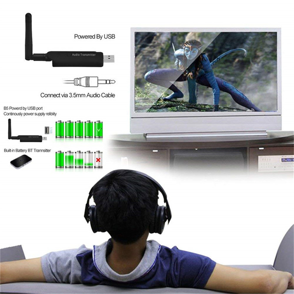 B5 Wireless Audio Transmitter Bluetooth 4.1 Adapter Music Transmitter for TV PC- Black B5 Wireless Audio Transmitter Bluetooth 4.1 Adapter Music Transmitter for TV PC- Black