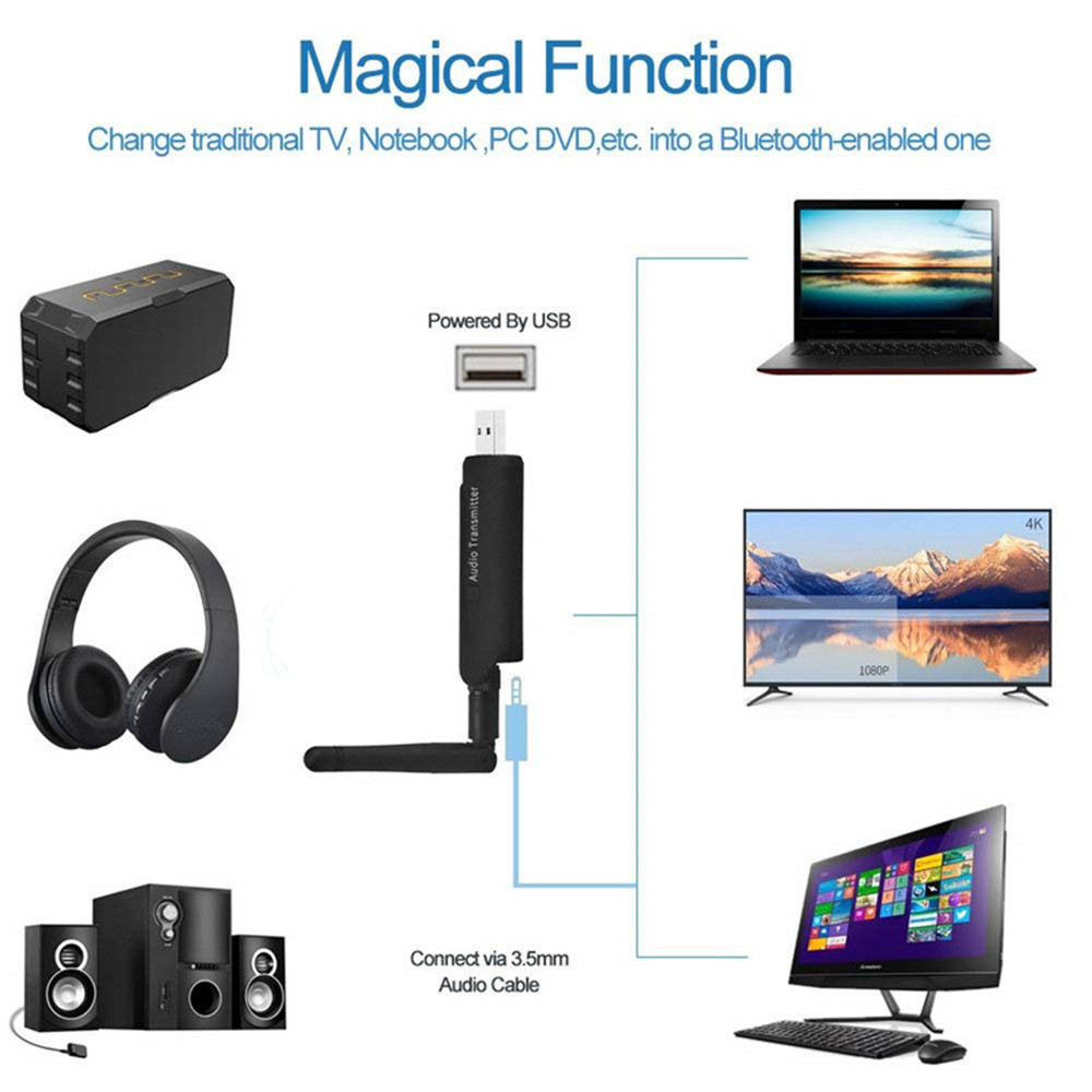 B5 Wireless Audio Transmitter Bluetooth 4.1 Adapter Music Transmitter for TV PC- Black B5 Wireless Audio Transmitter Bluetooth 4.1 Adapter Music Transmitter for TV PC- Black