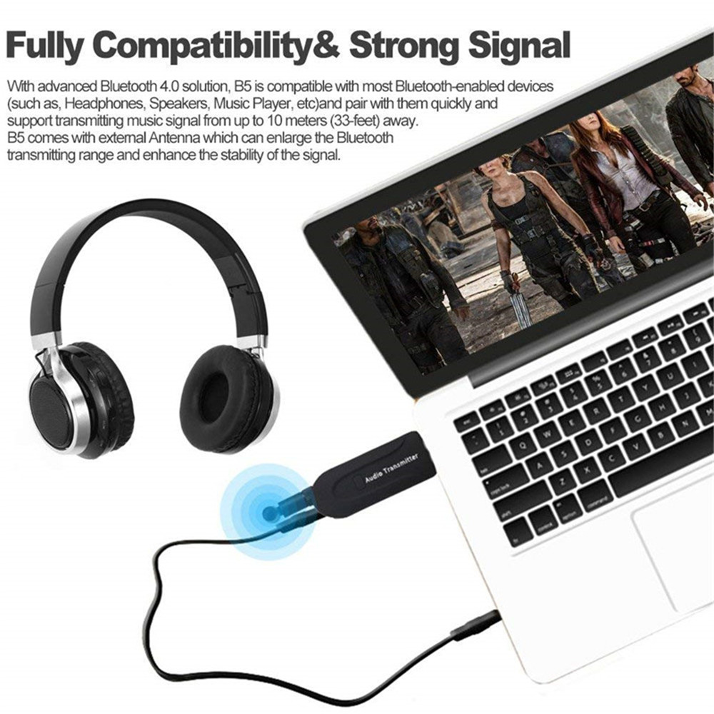 B5 Wireless Audio Transmitter Bluetooth 4.1 Adapter Music Transmitter for TV PC- Black B5 Wireless Audio Transmitter Bluetooth 4.1 Adapter Music Transmitter for TV PC- Black