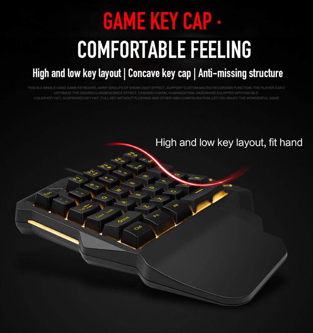 G92 One-handed Wired Gaming Keyboard with 35-Key RGB Colorful Backlight Manipulator Sense for PC Gamer - Black