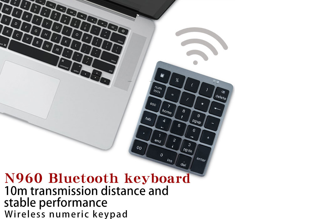 N960 Wireless 28-key Numeric Keypad Office Aluminum Bluetooth Wireless Charging Numeric Keypad Slim Mini - White N960 Wireless 28-key Numeric Keypad Office Aluminum Bluetooth Wireless Charging Numeric Keypad Slim Mini - White